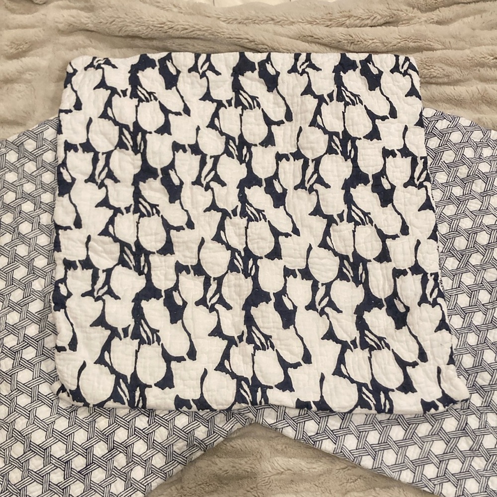 Serena & Lily Euro Shams Set 3 Tulip Floral Blue White Square Cotton Quilted Lot